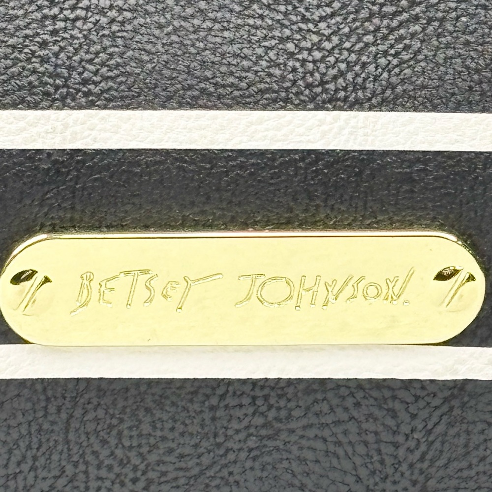 Betsey Johnson Black & White Stripe Red Sequin Glitter Bow Snap Close Tote Purse - Picture 5 of 13